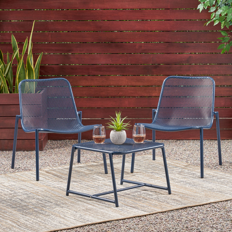 Ensemble de conversation de patio pour 2 personnes Akers Wood, Bleu marine mat