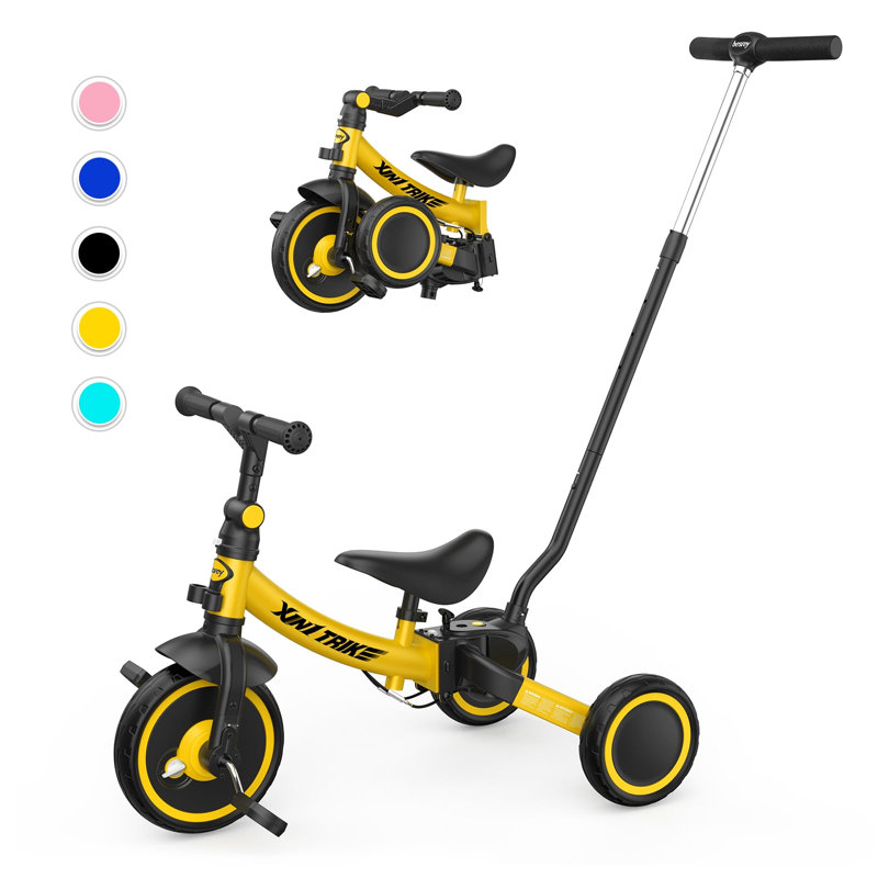 Tricycle pour tout-petits avec poignée-poussoir Besrey 1-5 ans pour filles / garçons, Jaune