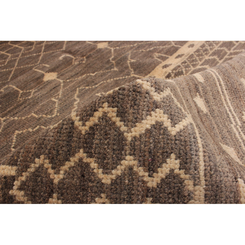 Tapis gris en laine noué à la main de conception unique 6 pi 2 po x 8 pi 9 po Grogan