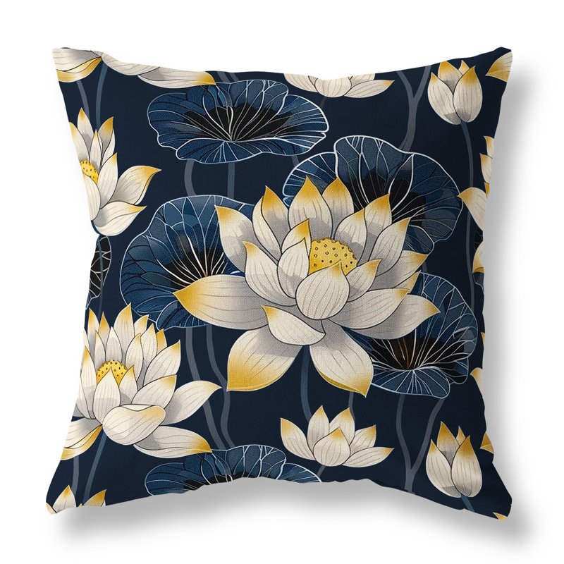 Coussin intérieur / extérieur Lotus Dreams, H 16 po x l 16 po, Bleu/jaune