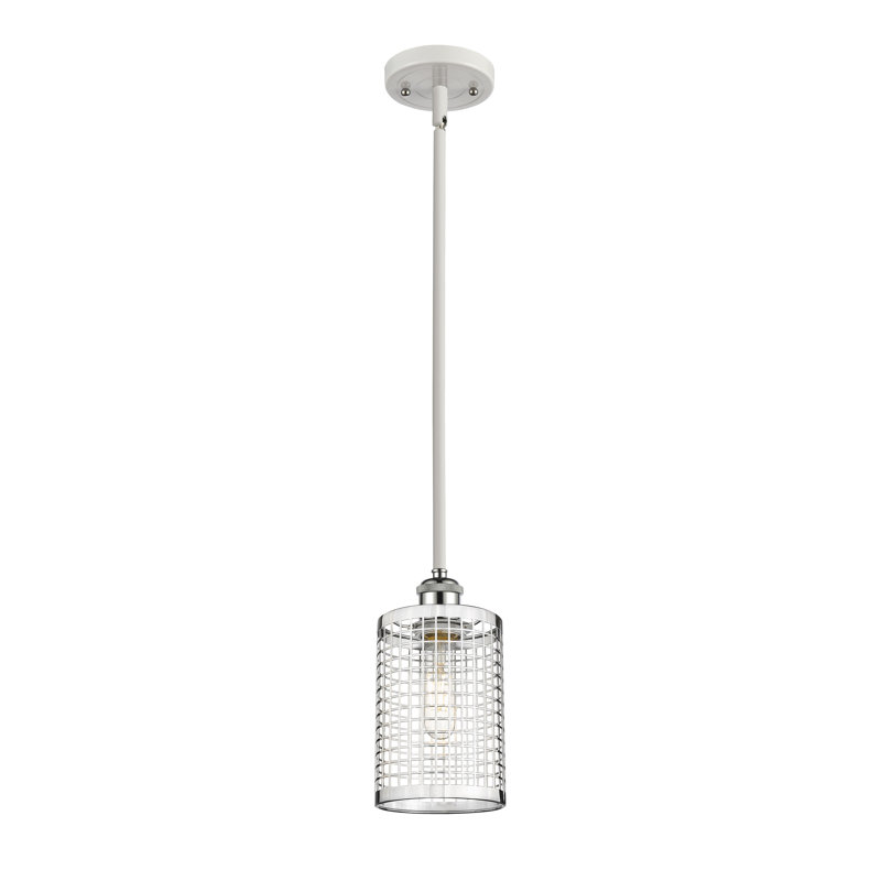 Luminaire suspendu cylindrique à 1 lumière Peraza, Chrome poli/blanc