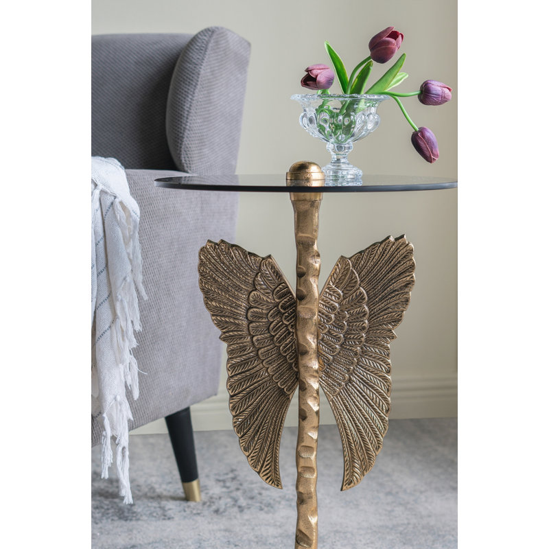 Table d'appoint 15,5 x 15,5 x 24 po avec aile d'ange dorée