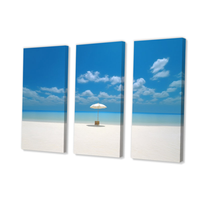 Sable et bleu mer des Caraïbes III sur toile, reproduction de 3 pièces, H 40 po x l 60 po x P 1 po
