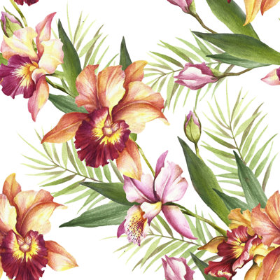 Seamless Pattern With Orchids by Oksana Hlianko - Wrapped Canvas Painting
