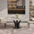 59'' Round Dining Table, Modern White Glossy Faux Marble Tabletop Dining Table with Flower-Shaped Carbon Steel Base