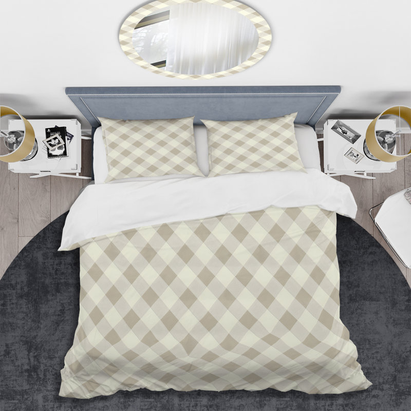 Ensemble de housse de couette Modern Gingham I beige et gris, Housse de couette très grand et 2 très grandes t
