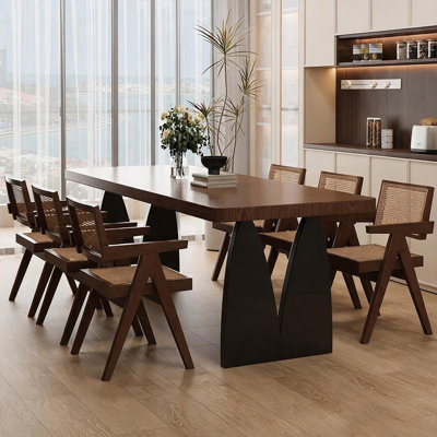 Brown Rectangular Solid Wood Slab Dining Table