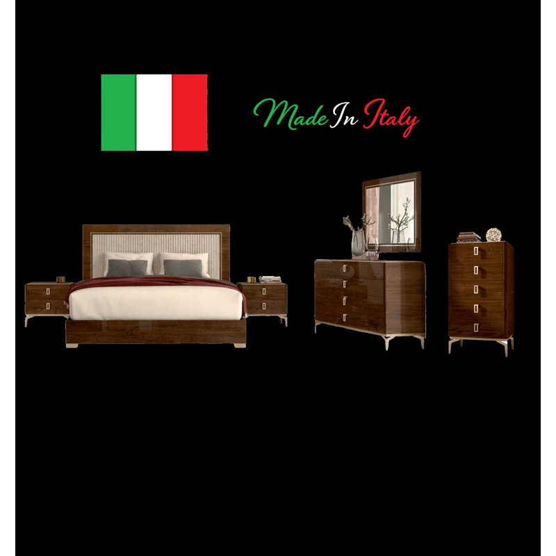 Valencia 6-piece King Bedroom Set, 6 Pcs: Bed, 2 Nightstands, 2 Dressers, Mirror, King