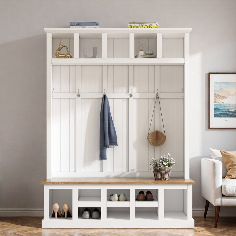 Portemanteau moderne avec banc, 13 compartiments et portemanteau Modern, Blanc