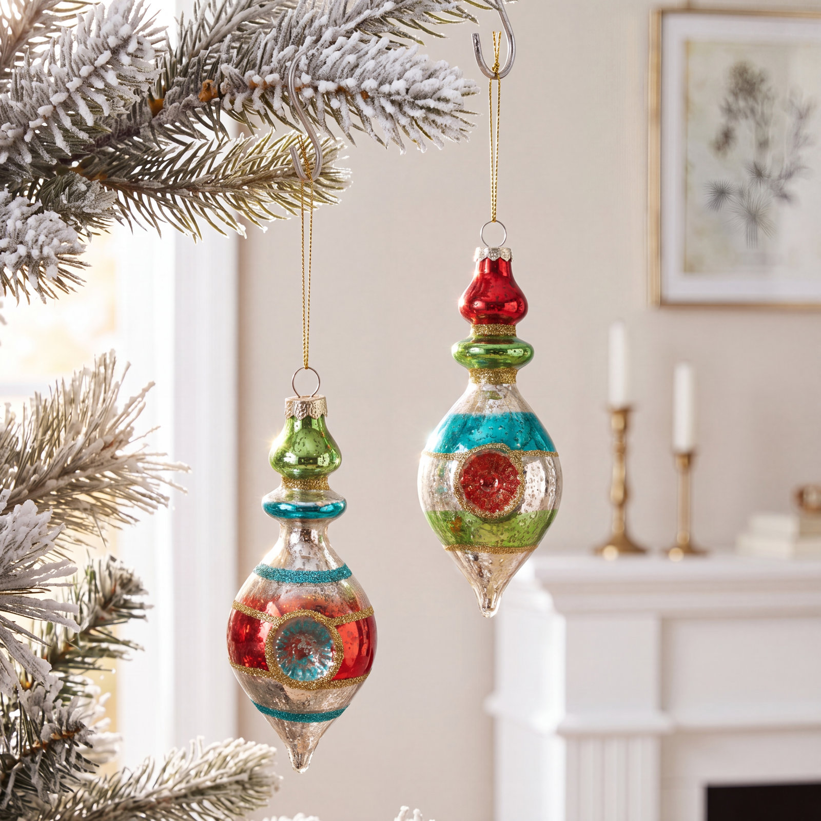 Multicolor Mercury Glass Reflector Drop Ornament (Set of 12)