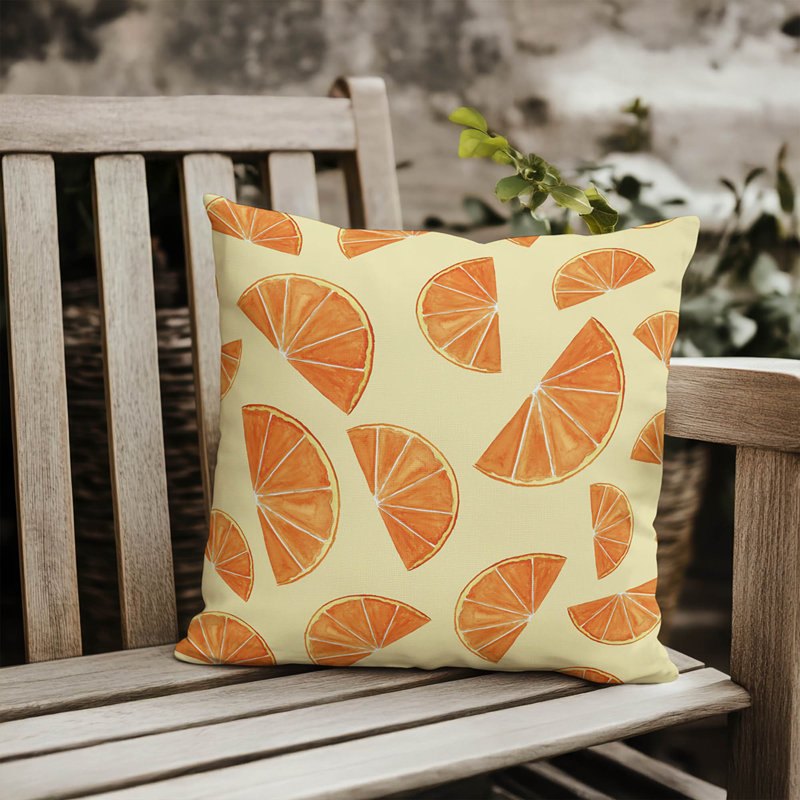 Summer Oranges Outdoor Pillow, Yellow Abstract, Square 16"H x 16"W