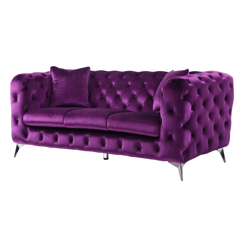 Godsey Upholstered Sofa with Metal Leg, Purple Velvet, 30" H x 72" W x 41" D