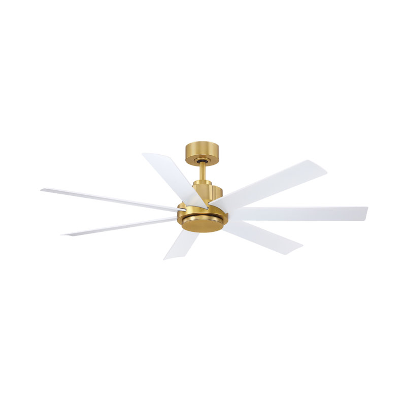 Pendry 56 inch Indoor/Outdoor Ceiling Fan with Matte White Blades - Brushed Satin Brass, White, Satin Brass
