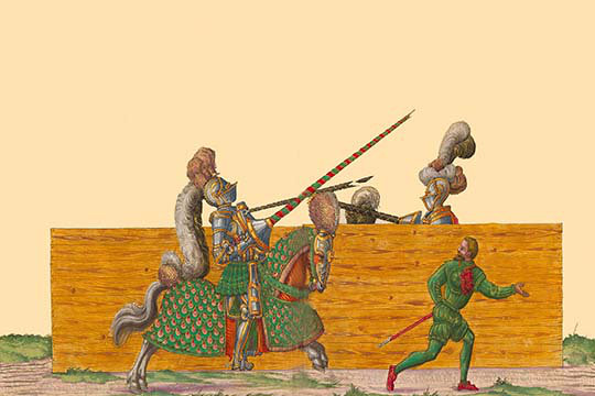 Lances à la poussée entre les chevaliers - impression d'art graphique, H 24 po x l 36 po x P 1,5 po