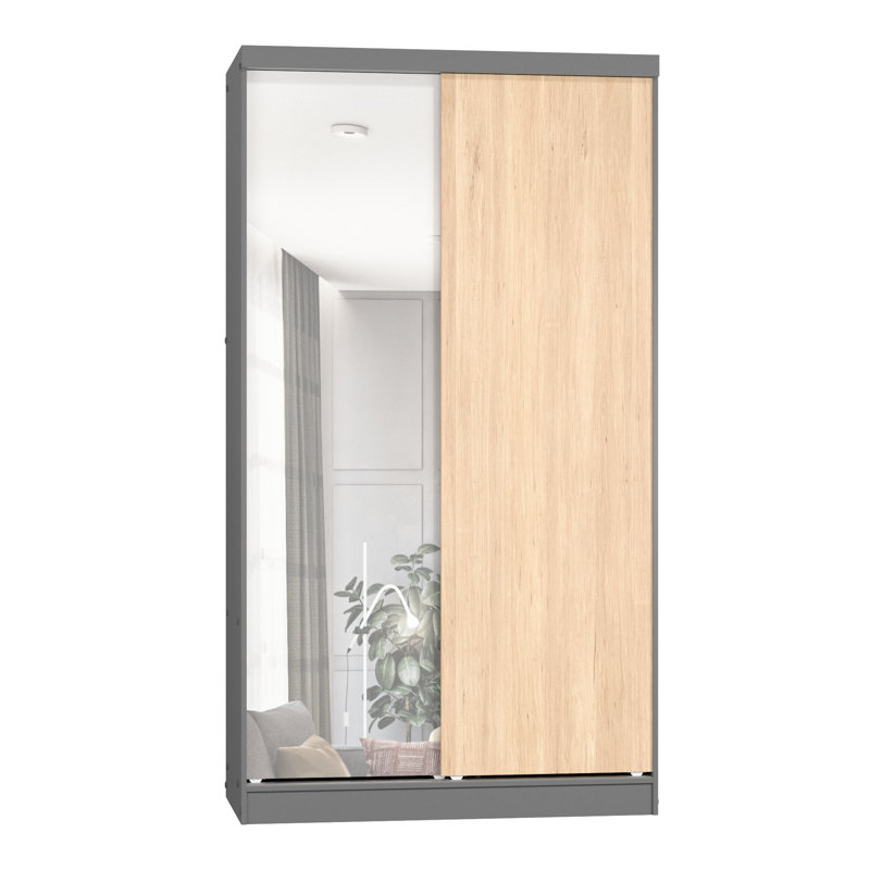 Armoire-penderie Eliason, Gris foncé / chêne naturel