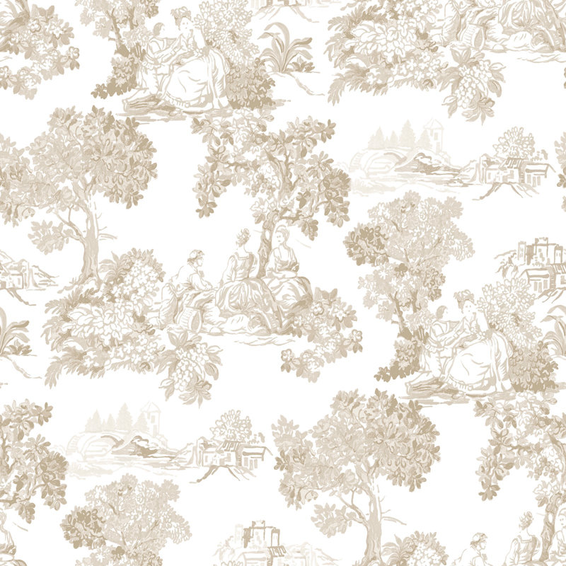 Blooming Garden Collection Toile Garden Wallpaper Roll, Beige