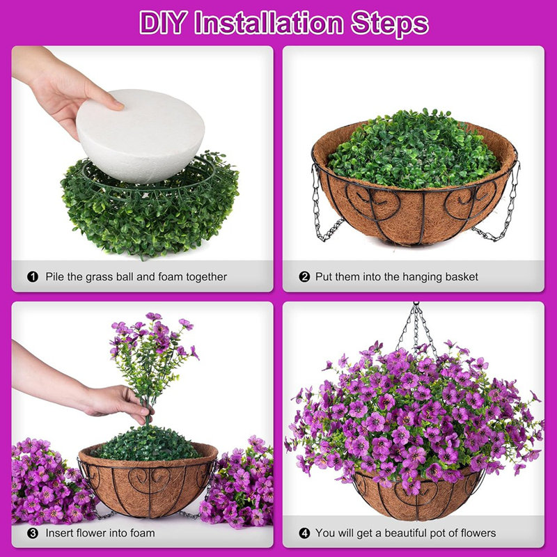 Panier suspendu à fleurs artificielles pour l'extérieur