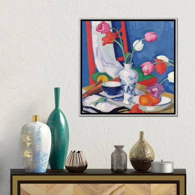 «Red Chair and Tulips», vers 1919 - reproduction d'art mural - toile encadrée
