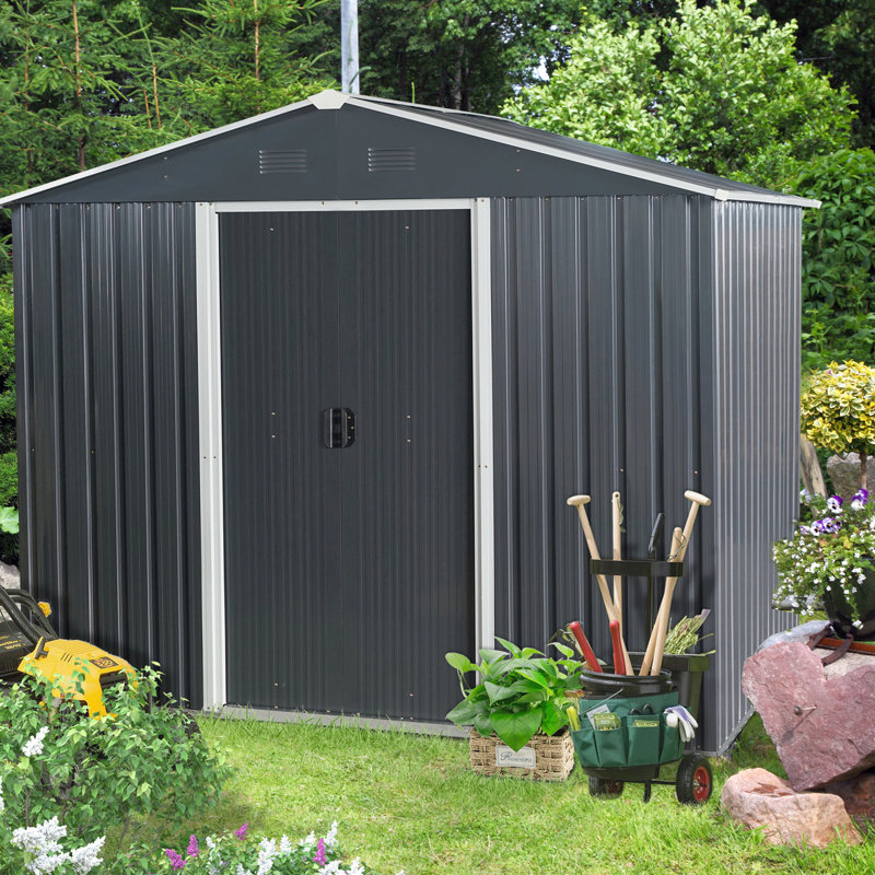 Black 8ft X 6ft Outdoor Metal Storage Shed With Galvanized Iron, Build, Punched Vents, Sliding Door & Padlock, Easy Assembly Feature Robust Option