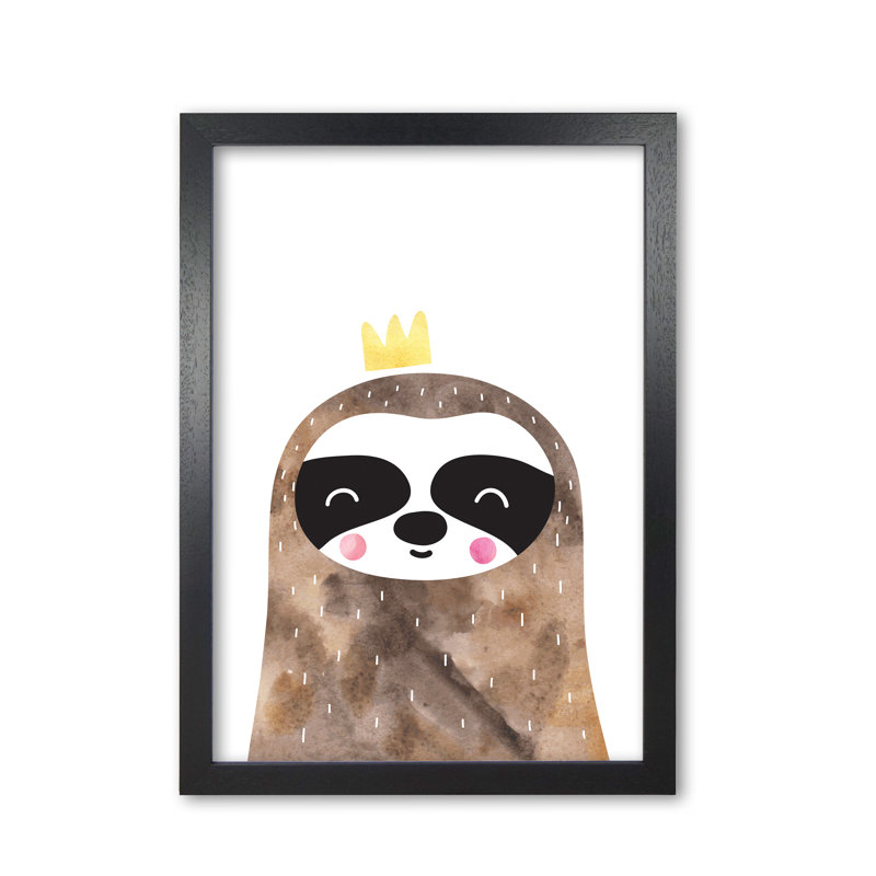 Scandi Brown Sloth - Painting, Black Grain Frame, 42 cm H x 30 cm W x 5 cm D