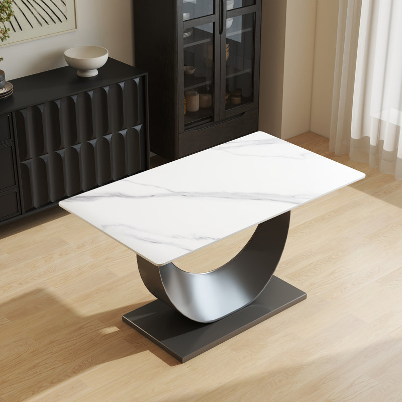 Table de salle à manger rectangulaire moderne en pierre frittée avec base piédestal, H 29,21 po x L 55,11 po x l 31,5 po