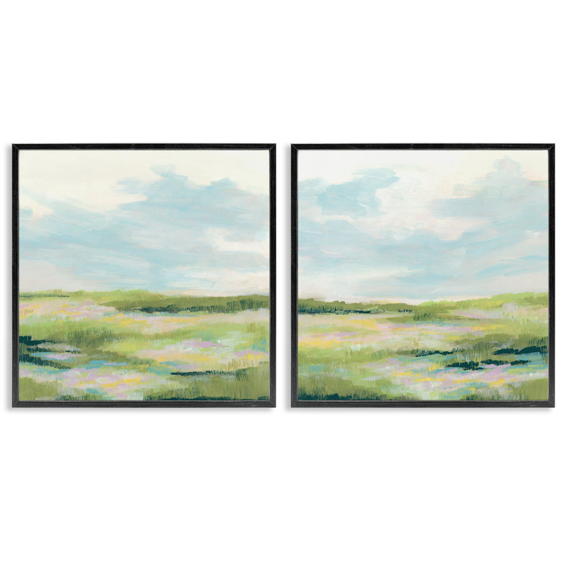  «Pastel Meadow Under Blue Sky», ensemble de 2 estampes numériques par June Erica Vess, H 17 po x l 17 po