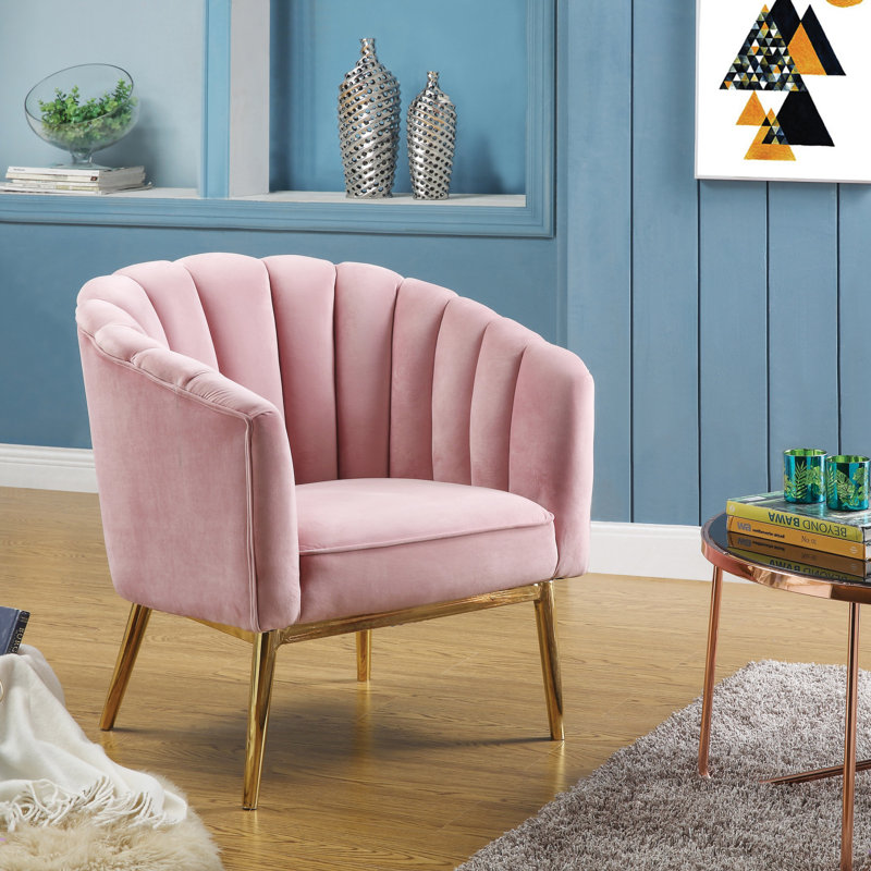 Chaise d'appoint Colla Midnight & Gold Finish, Velours rose