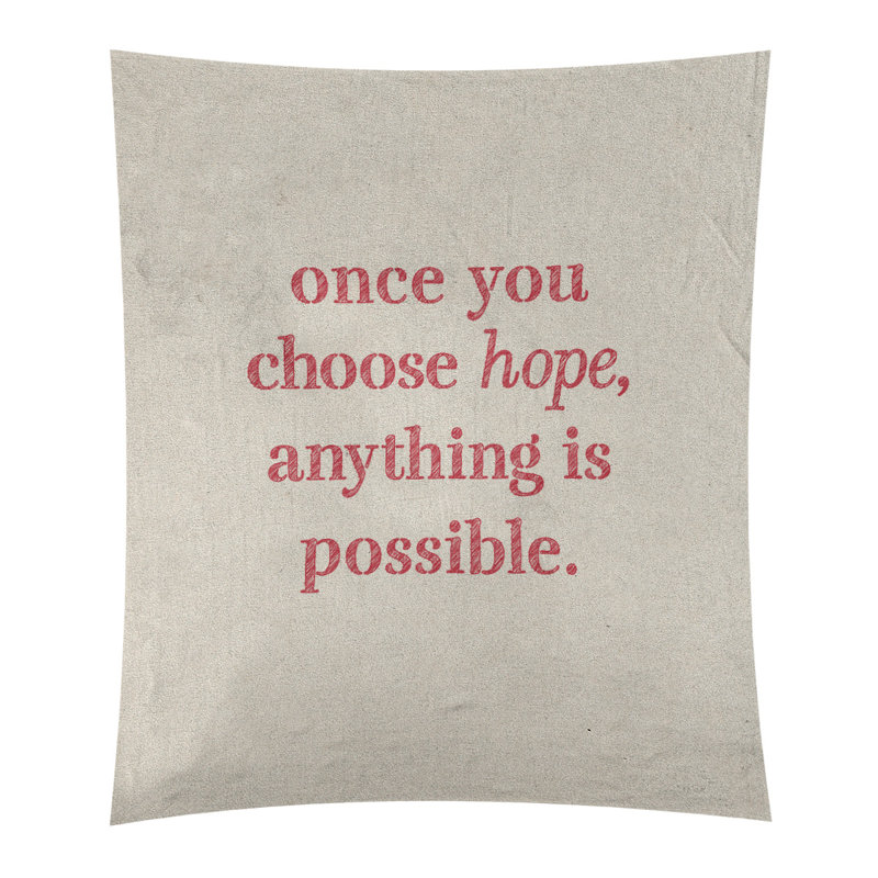 Tapisserie de polyester, citation en polyester, citation de l’espoir, H 80 po x l 68 po, Blanc / rouge