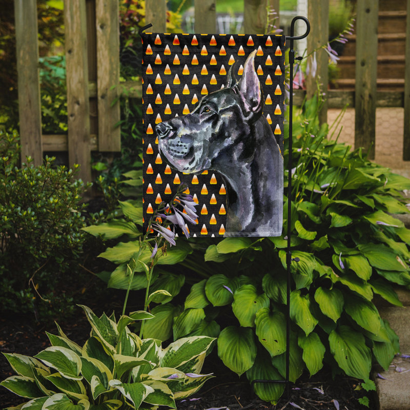 Drapeau de jardin brûlé bonbon d'Halloween à 2 côtés, Grand danois (gris)