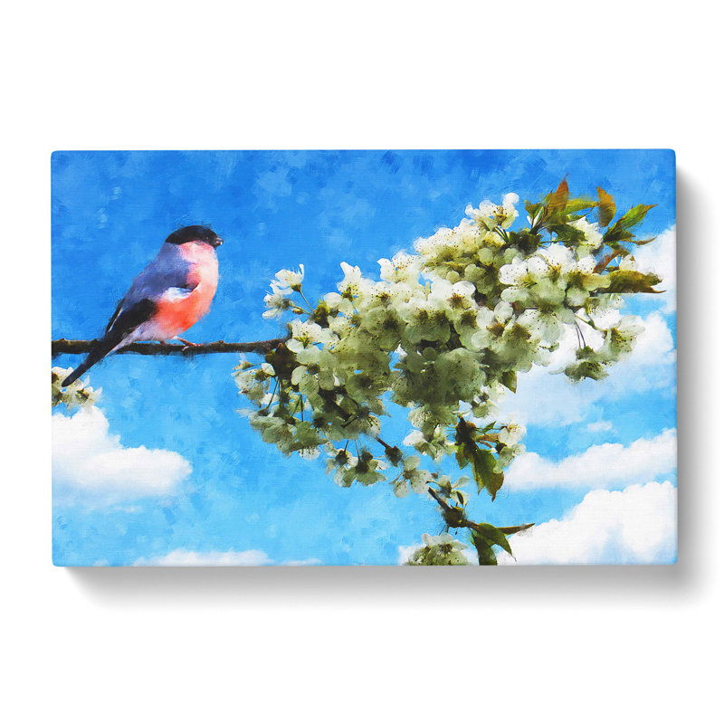 Bullfinch Bird on a Tree - Wrapped Canvas, 40cm H x 60cm W x 3cm D