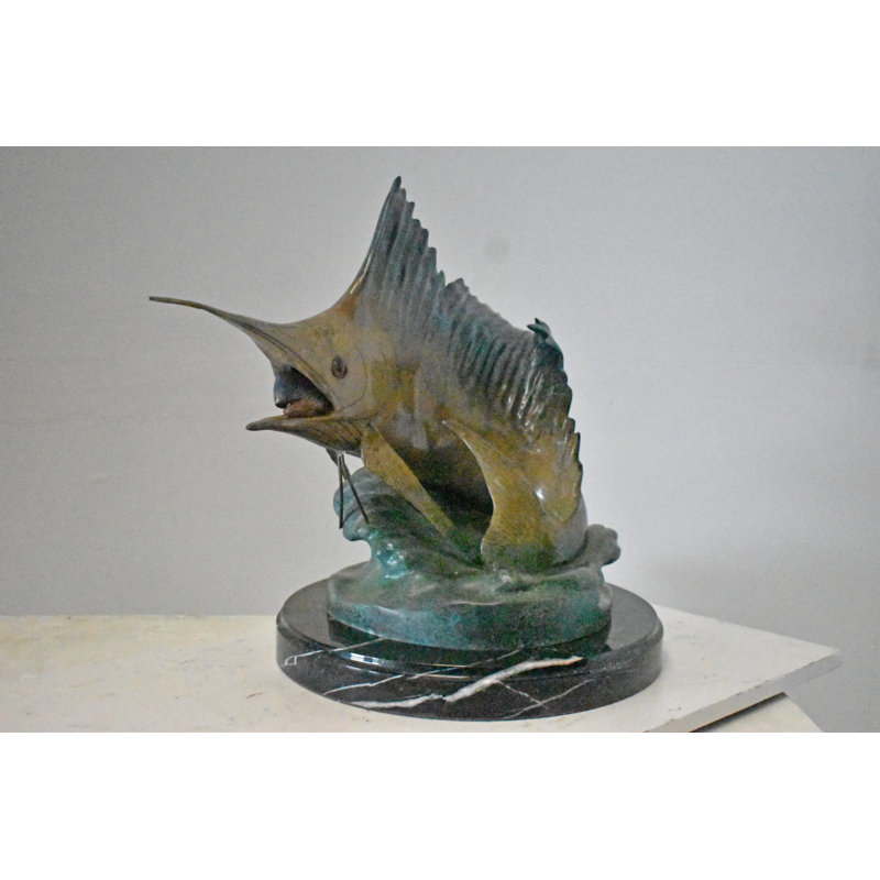 Sailfish Catching A Small Fish In Action Bronze Statue - Size: 26" X 16" X 25"H.