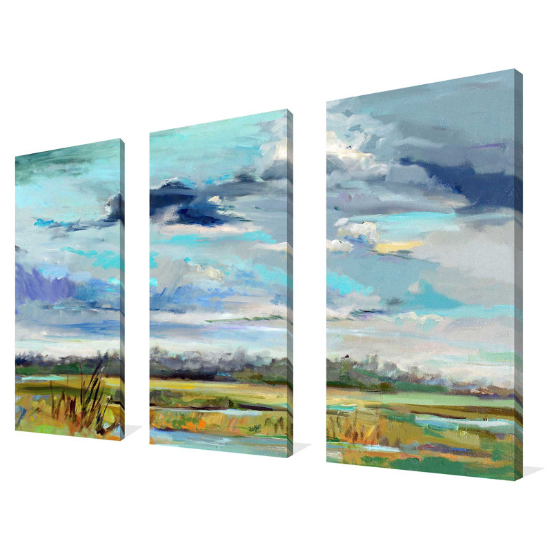 " Marsh Skies " 3 - Pieces, 24" H x 36" W x 0.75" D