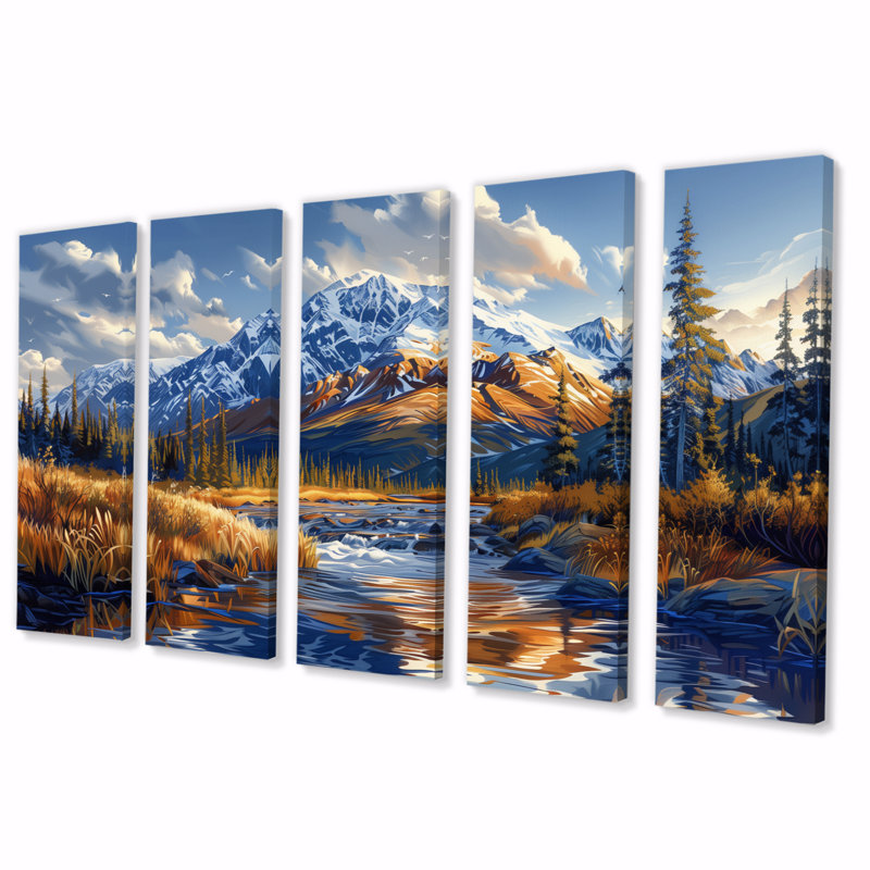 Alaska, parc national de Denali, rivière d'automne I - ensemble de salon d'art mural Alaska, H 28 po x l 60 po