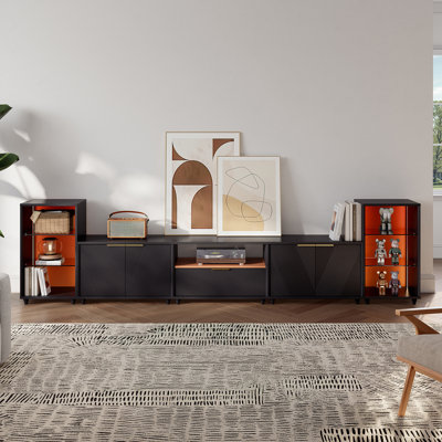 Meuble télé moderne et modulaire avec lumières à DEL et rangement, console multimédia pour le salon
