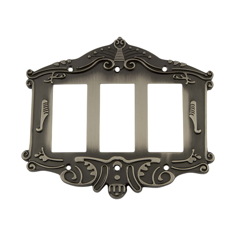 Victorian 3-Gang Rocker Wall Plate, Antique Pewter