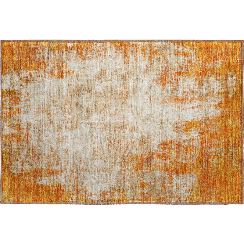 Premium Machine Washable Prisco Orange Rug, Rectangle 1'8" x 2'6"
