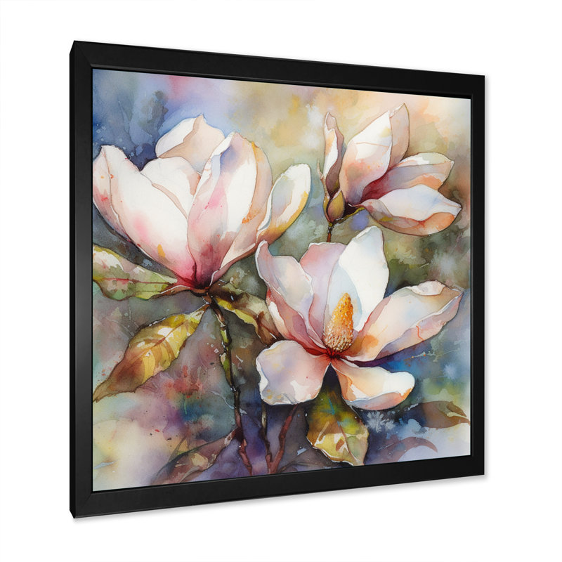 «Pink Magnolia Symphony III - Magnolias», reproduction sur toile encadrée, Cadre simple noir, H 24 po x l 24 po x P 1 po