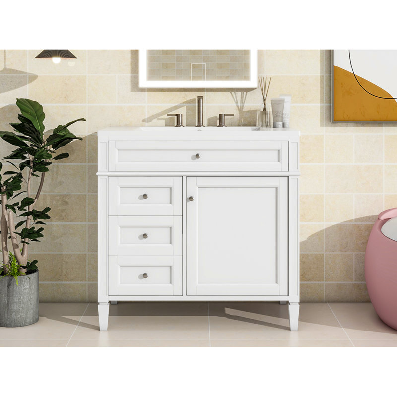 Meuble-lavabo de salle de bain avec lavabo supérieur / armoire de rangement de salle de bain moderne avec 2 tiroirs et meuble-lavabo simple