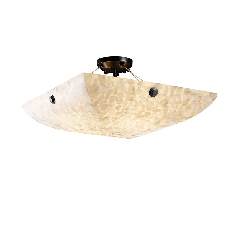 Asae Shaved Alabaster Rocks Cast Into Resin Semi Flush Mount, Concentric Circles, Dark Bronze