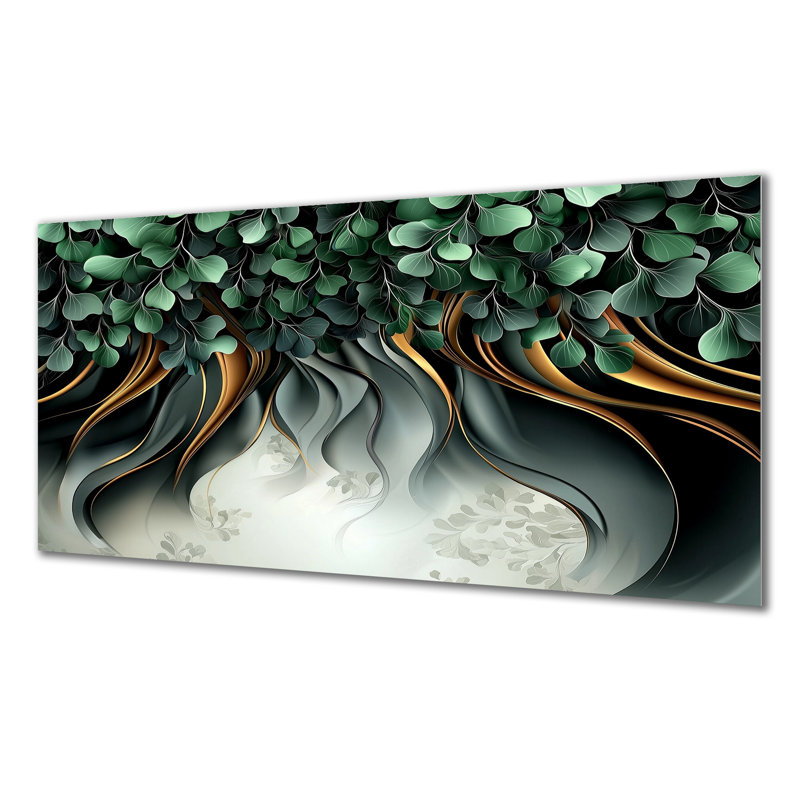 Whispers of Spring of Emerald Botanicals III - Art mural abstrait en métal, reproduction botanique, H 28 po x l 60 po