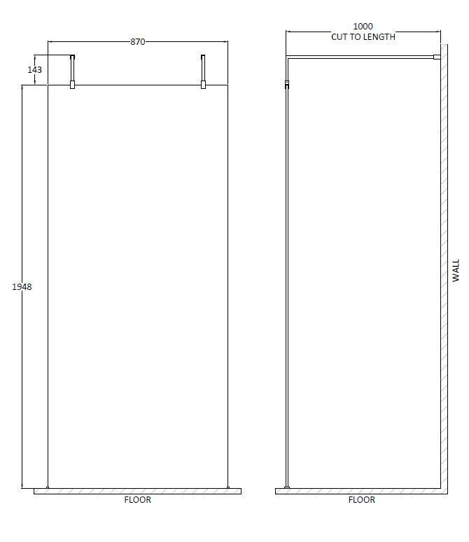 nuie 900mm Chrome Wetroom Screen, 1100mm W
