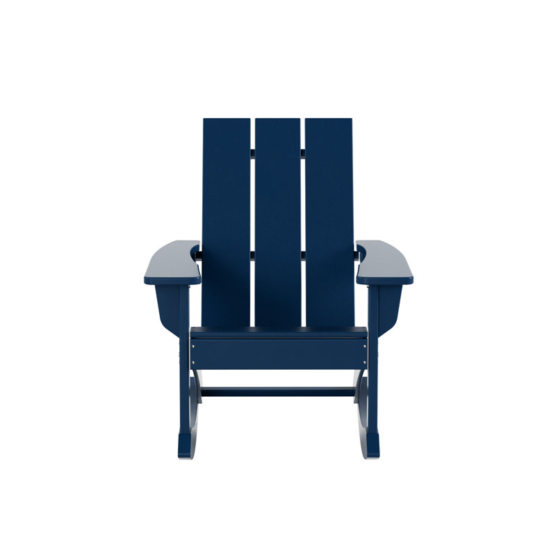 Outdoor Joubert HDPE Plastic Rocking Chair and Table, Navy Blue