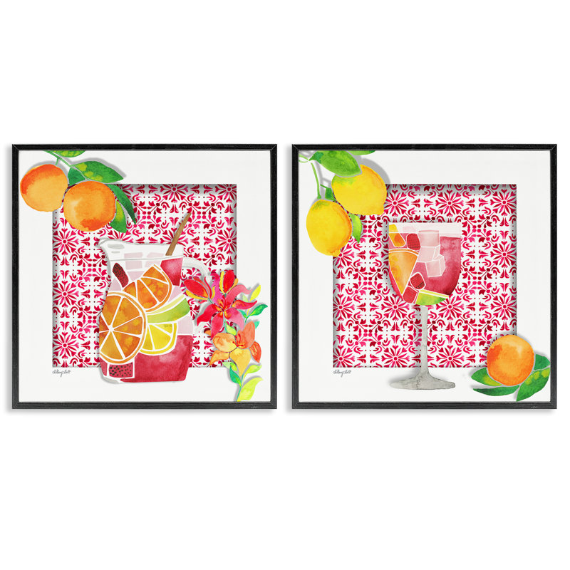 Ensemble de 2 giclées Sangria Pitcher & Glass, design par Hillary Holt, Giclée encadrée noir minuit, H 12 po x l 12 po
