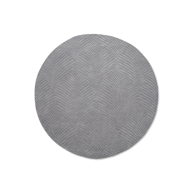 Folia Wool Chevron Area Rug in Gray, Round 6'7"