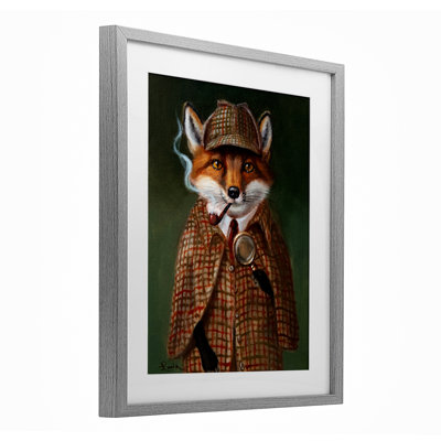 Detective Fox with Pipe Framed Print Under Glass, design by Lucia Heffernan