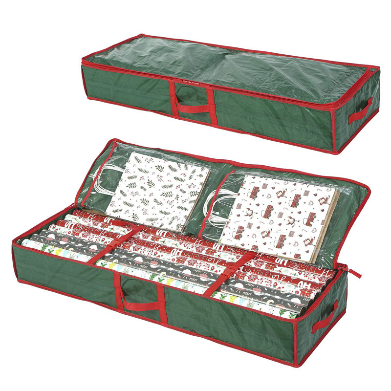 Underbed Gift Wrap Organizer,Gift Wrapping Paper Storage Container,Holds Up To 20 Rolls,41W X 14D X 6H (Green)