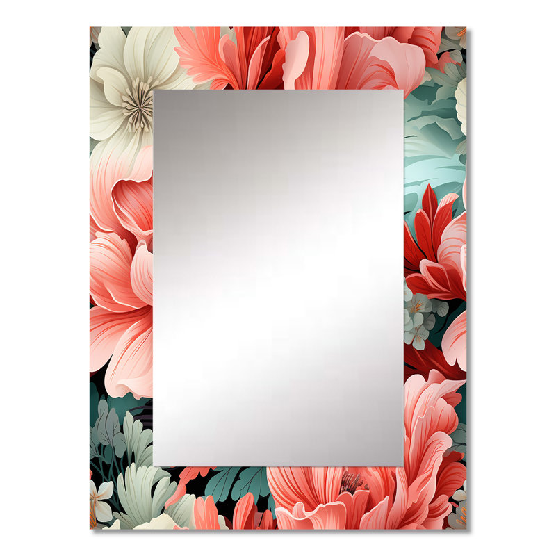 Brynnly corail Serenade motif tropical - grand miroir tropical, miroir mural décoratif tropical, impression d'art en métal