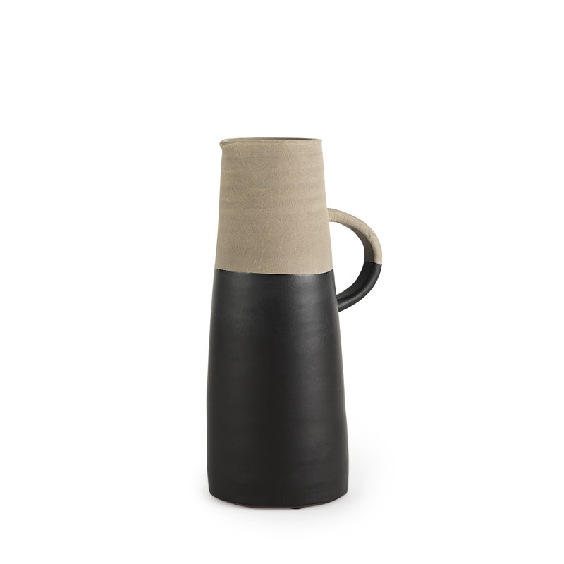 Vase de table en céramique Hindley, H 13,6 po x l 5,1 po x P 7,5 po, Noir / Beige