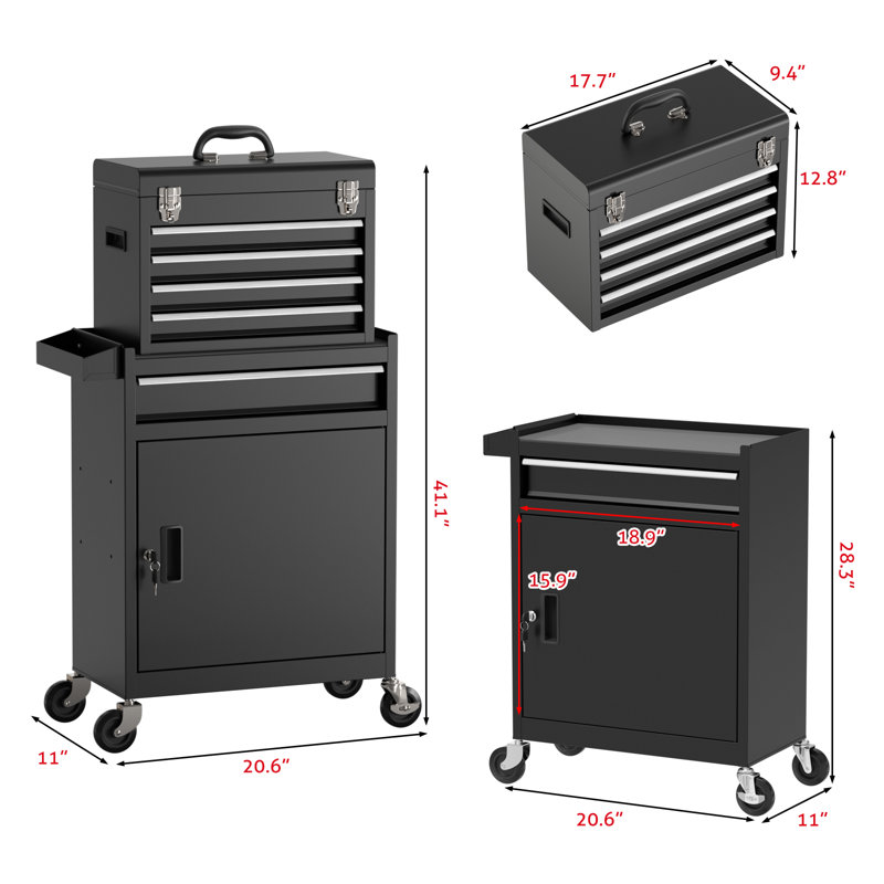 Bedouet 5-Drawer High Capacity Rolling Tool Chest with Wheels, Tool Box with Drawers and Wheels, Locking System, Black