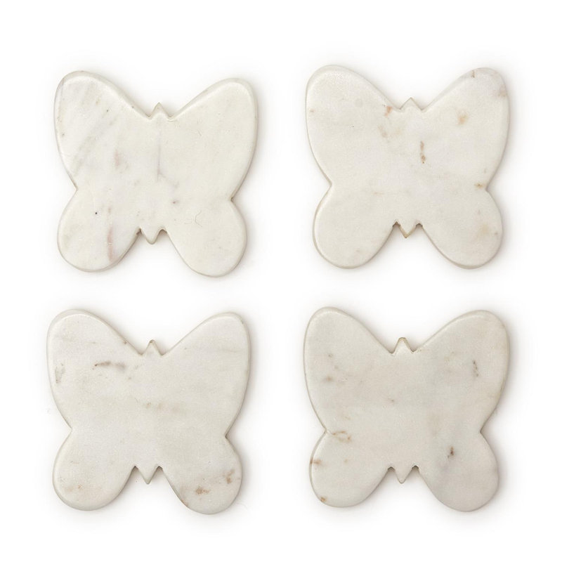 Ensemble de sous-verres en marbre naturel 4 à 4 po Butterfly